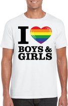 I love boys & girls regenboog t-shirt wit heren XL