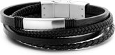 Frank 1967 7FB-0226 - Heren armband met stalen elementen - gevlochten leer - lengte 20 + 1 cm - zwart