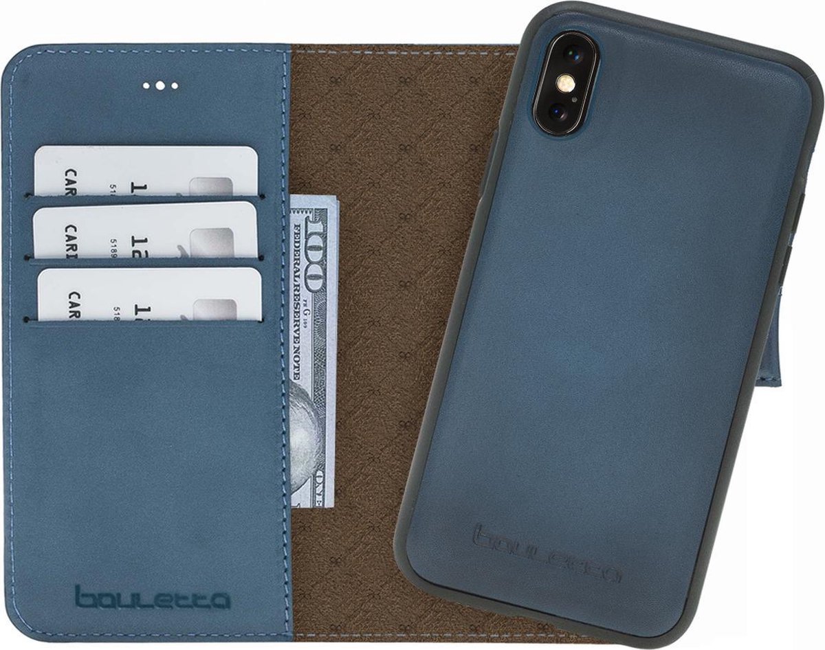 Bouletta Afneembare 2-in-1 Leren BookCase iPhone Xs Max - Dark Blue