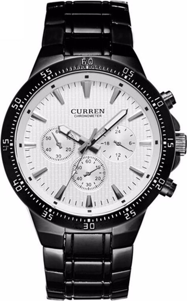 Curren Black/White Steel - Heren Horloge - Staal - Zwart/Wit - 48 mm