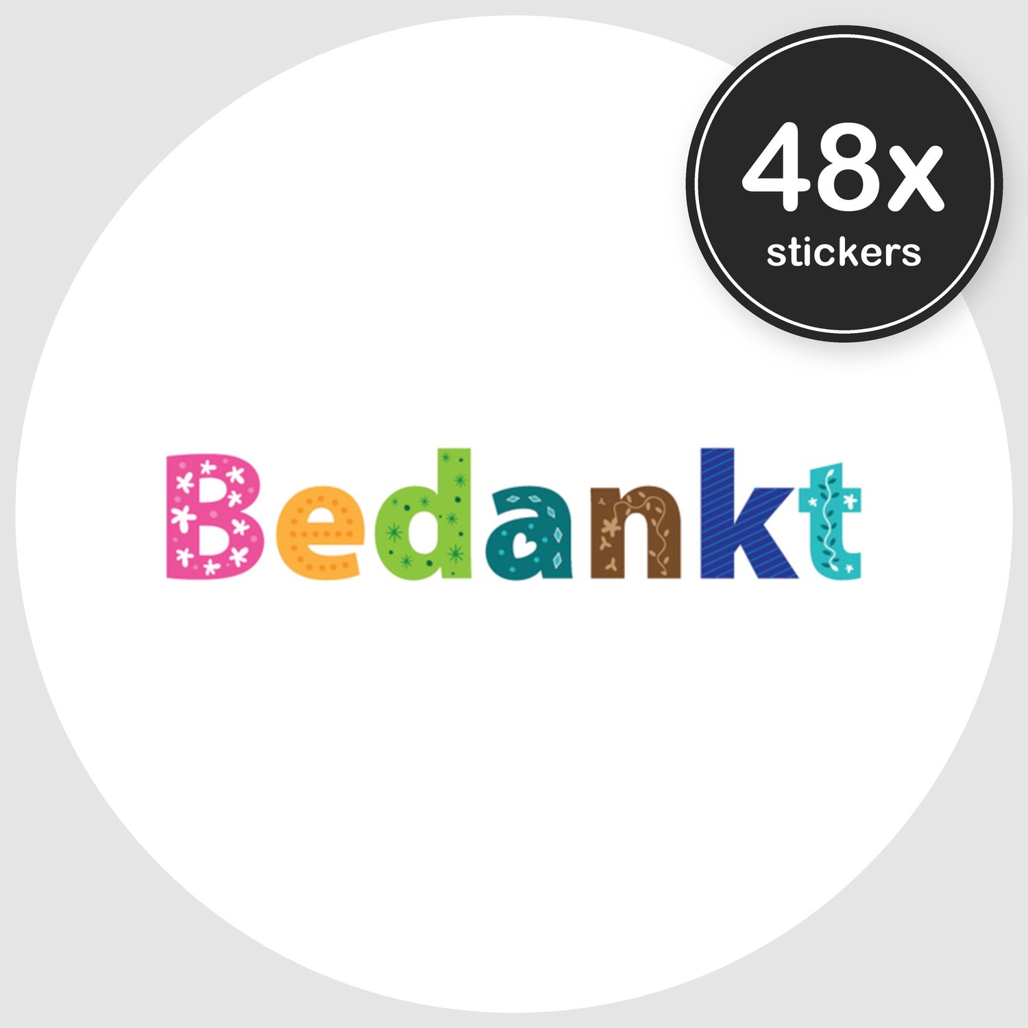 Sluitstickers Bedankt - 48 stuks - Rond 30 mm - Bedankt Stickers - Sluitzegel Envelop - Design 009