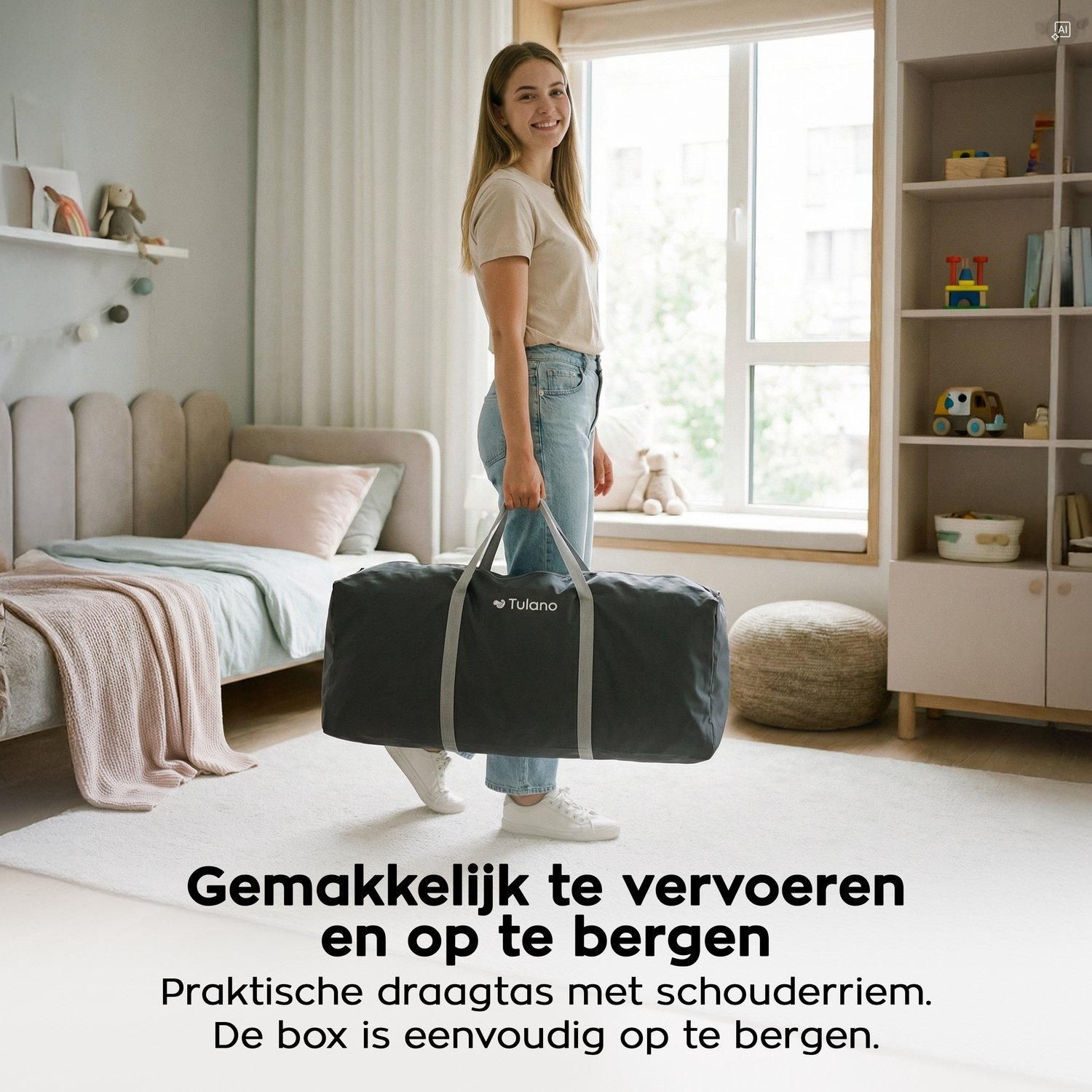 Tulano Cozy 30 - Grondbox - 125x125x66cm - Met draagtas - Inklapbare - Opvouwbare Baby Speelbox - zeshoek - voor binnen en buiten - ademend gaas - EN71 gecertificeerd - Grafiet – foto 7
