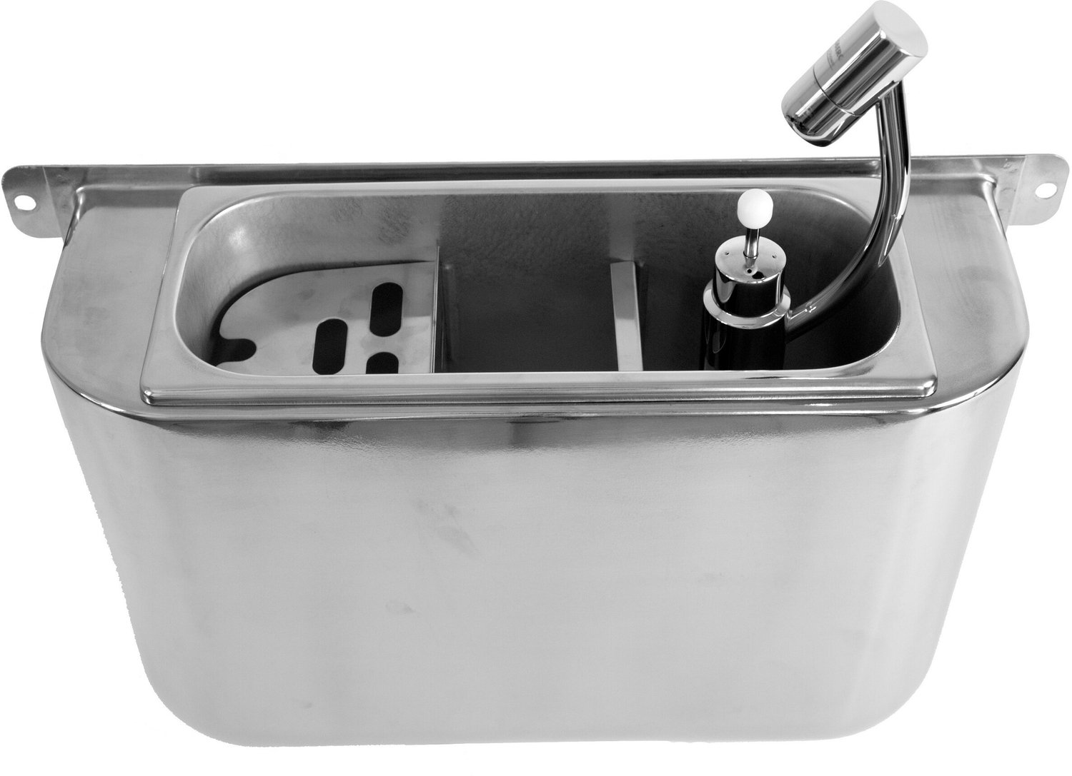 IJSLEPEL SPOELBAK met IJSLEPELDOUCHE 410X120X270MET WATERAFVOERGAT, WATERAANSLUITING en STANDPIJP - Combisteel 7108.0030 - Horeca & Professioneel