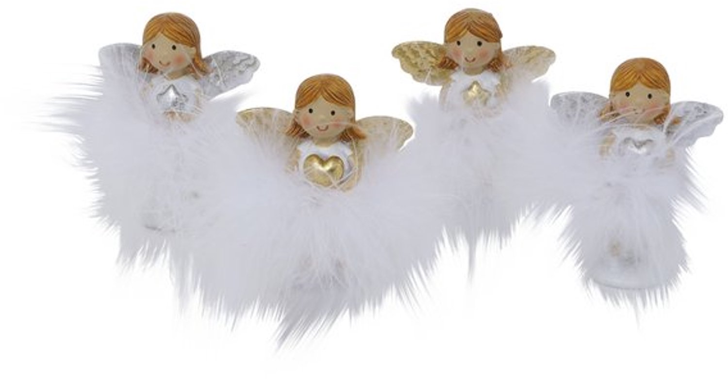 Boltze - Decoratief- Beeldjes - Set van 4 - Engel - Zilver en Goud - 7x6cm - Kerst - Figuur