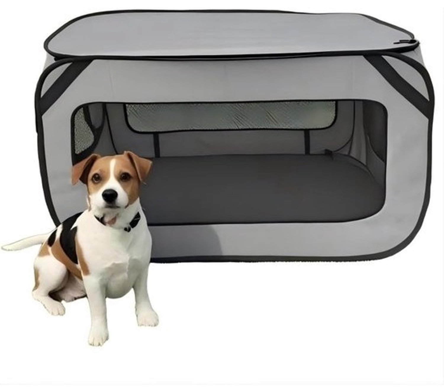 Opvouwbare transportbox - Reismand voor huisdier - Veilig reizen - Dubbele deuropening - 92 x 52 x 52 cm - Grijs