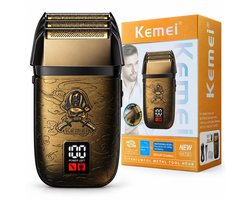 Kemei KM-T361 Professioneel Folie Scheerapparaat voor Mannen – 3 Scheerfolies – Draadloos – LED Batterijdisplay – 90 Min Gebruiksduur – USB Oplaadbaar – 5W – Goud/Zwart