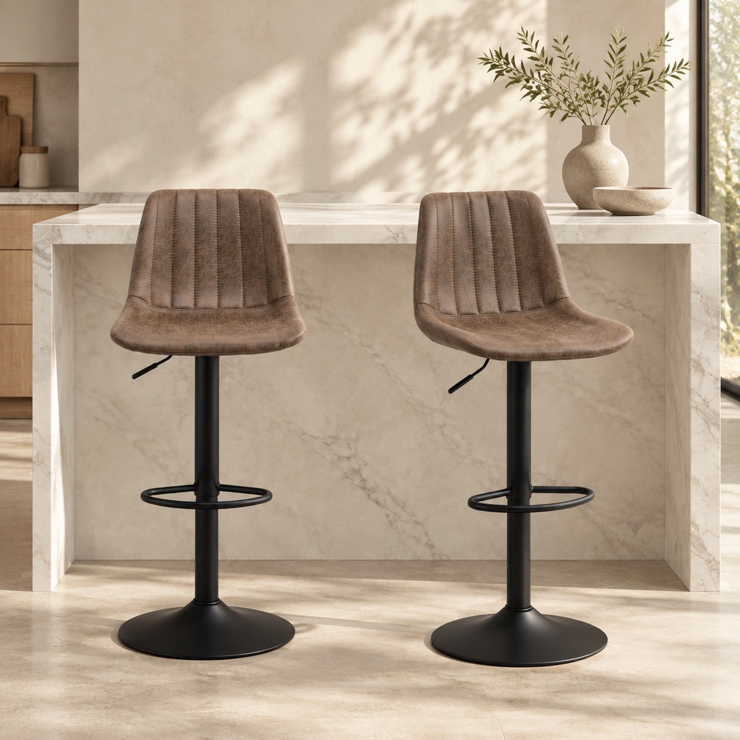 CHICFURN Barkruk - Hoogteverstelbaar - Draaibaar - Set van 2 - Bruin