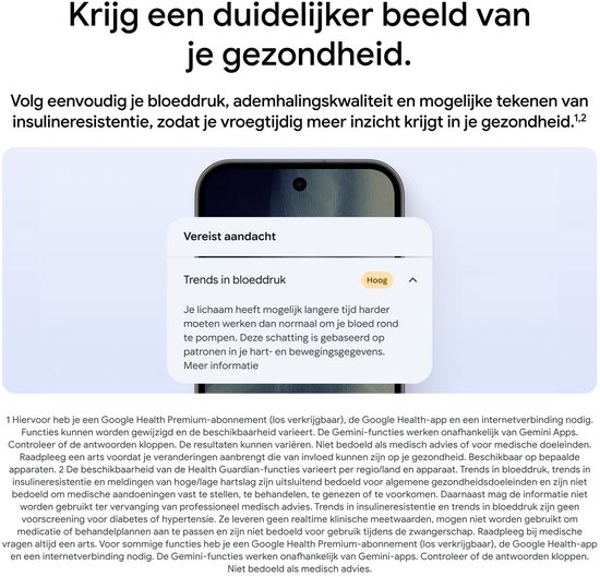 Interface met melding over trends in bloeddruk en gezondheidsinzichten op een smartphone.