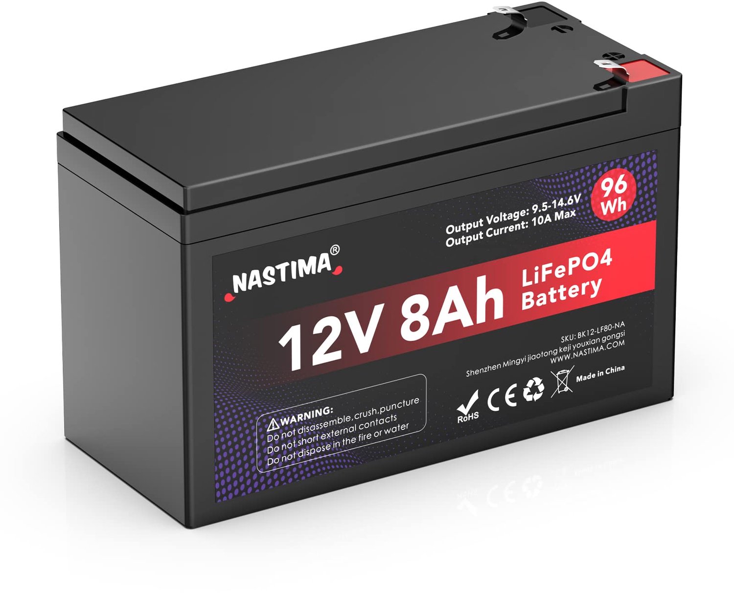 Oplaadbare Batterij 12 V 8 Ah - LiFePO4 Lithium-IJzerfosfaat - Compact Lichtgewicht - Voor Zonnepanelen Camping En Vrijetijdsvoertuigen