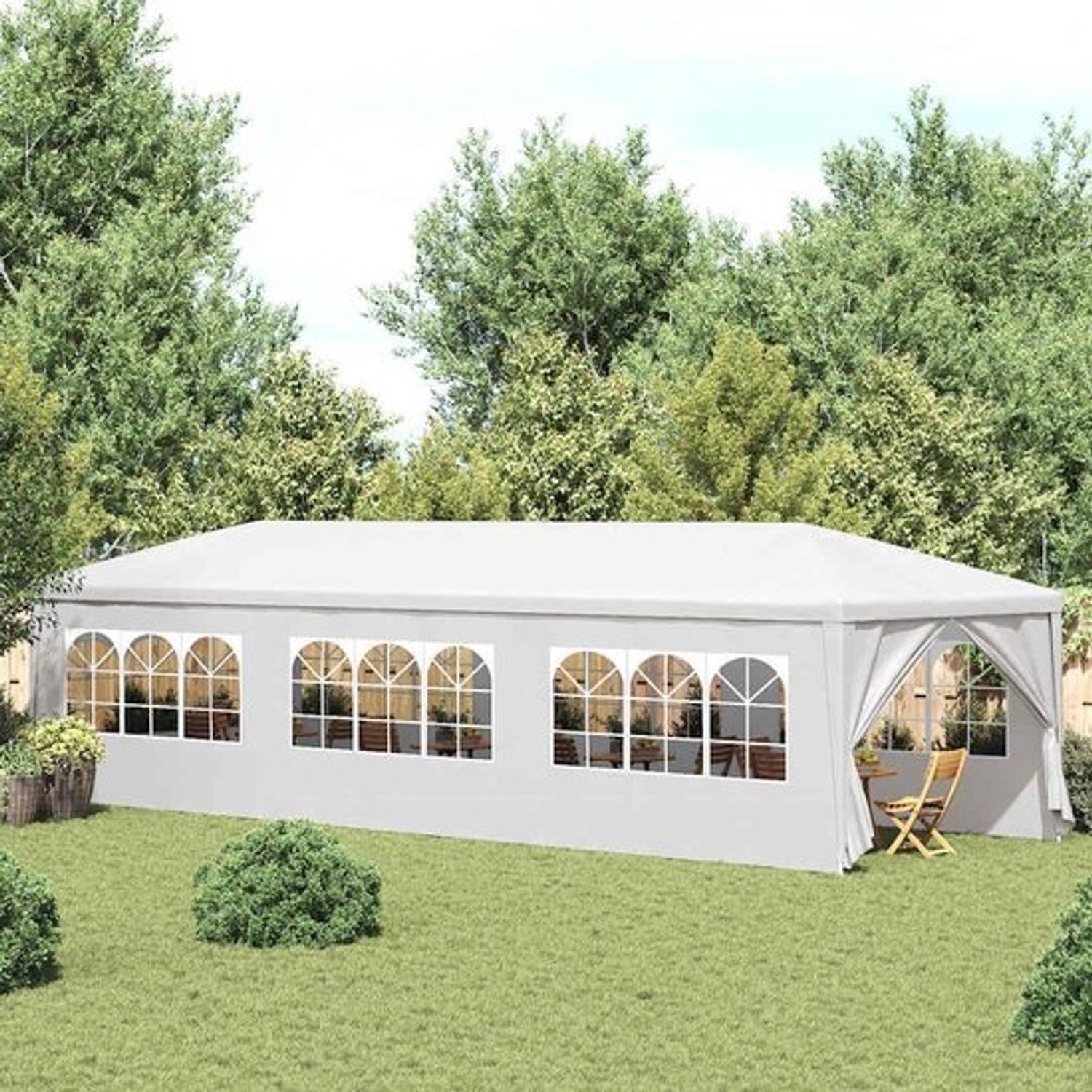 Partytent - Tuinpaviljoen en afdak - Buitenfeesten - Uv- en waterbestendig - 3x9 Meter - Wit