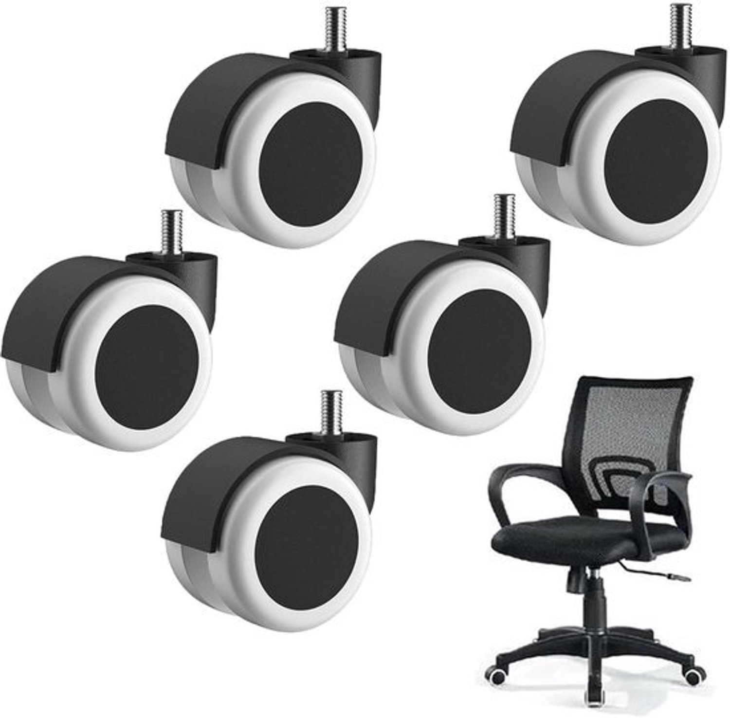 Stoel Zwenkwielen - Wielen voor bureaustoelen - Meubels verplaatsen - Stalen frame en nylon - M10x10mm - A