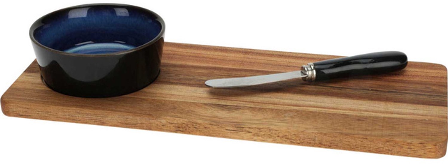 Excellent Houseware serveerplank met schaaltje en mes - hout, 30 x 12 cm, bruin