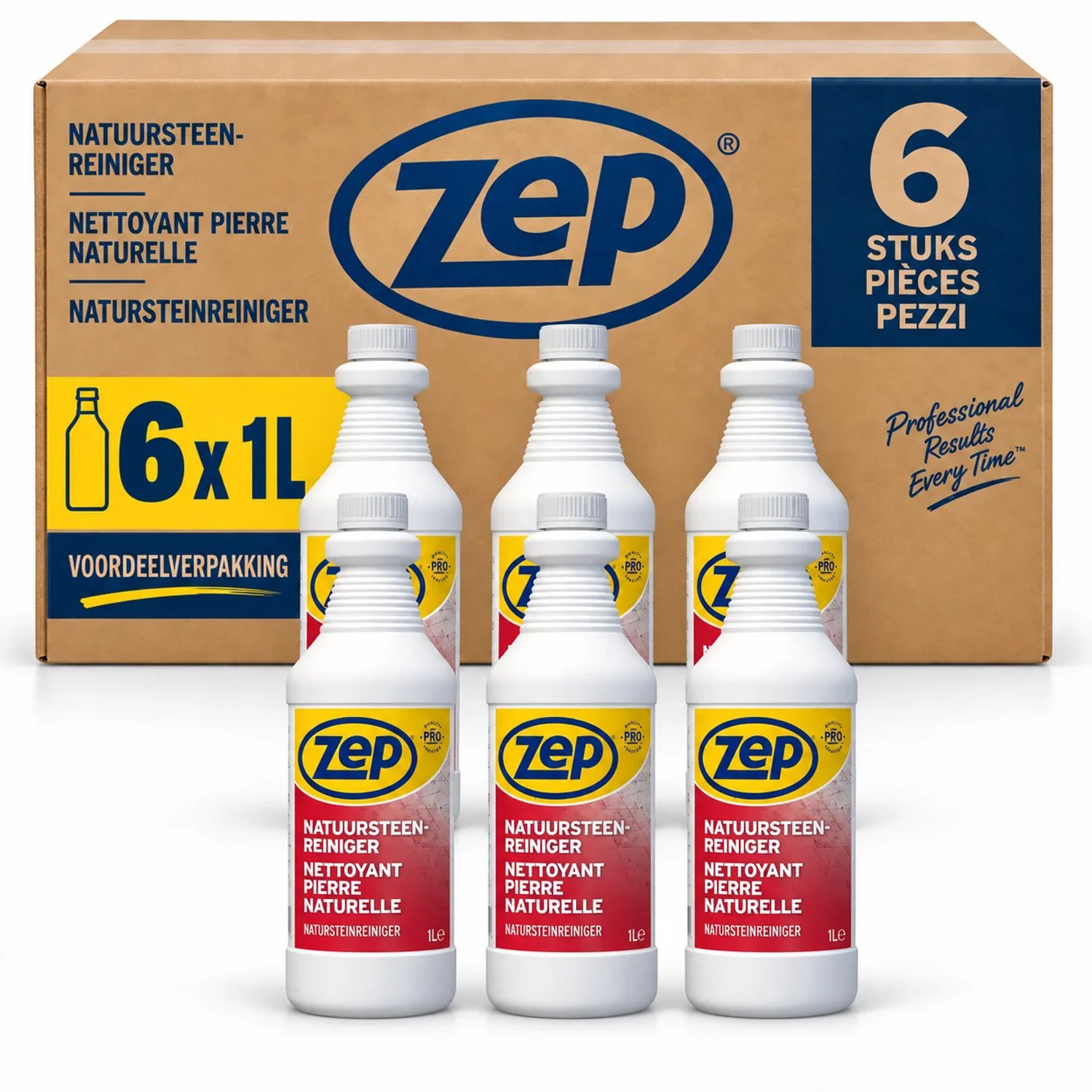 Natuursteenreiniger Zep 1L – 6 Stuks – Milieuvriendelijke Vloerreiniger, Voor Marmer, Travertin, Granito en Natuursteen, Verwijdert Vuil en Vet