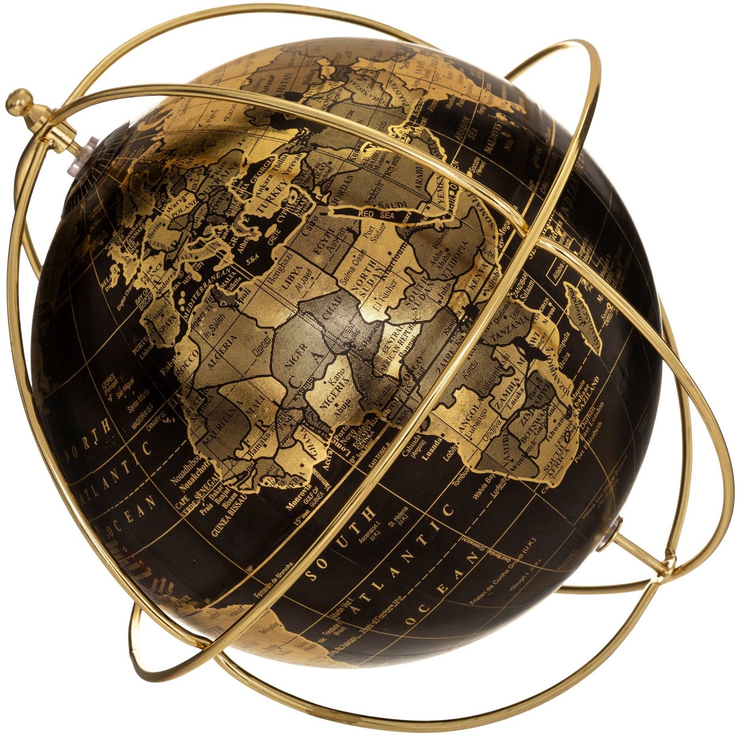 Atmosphera - Decoratieve wereldbol op gouden voet, Ø 21 cm, zwart