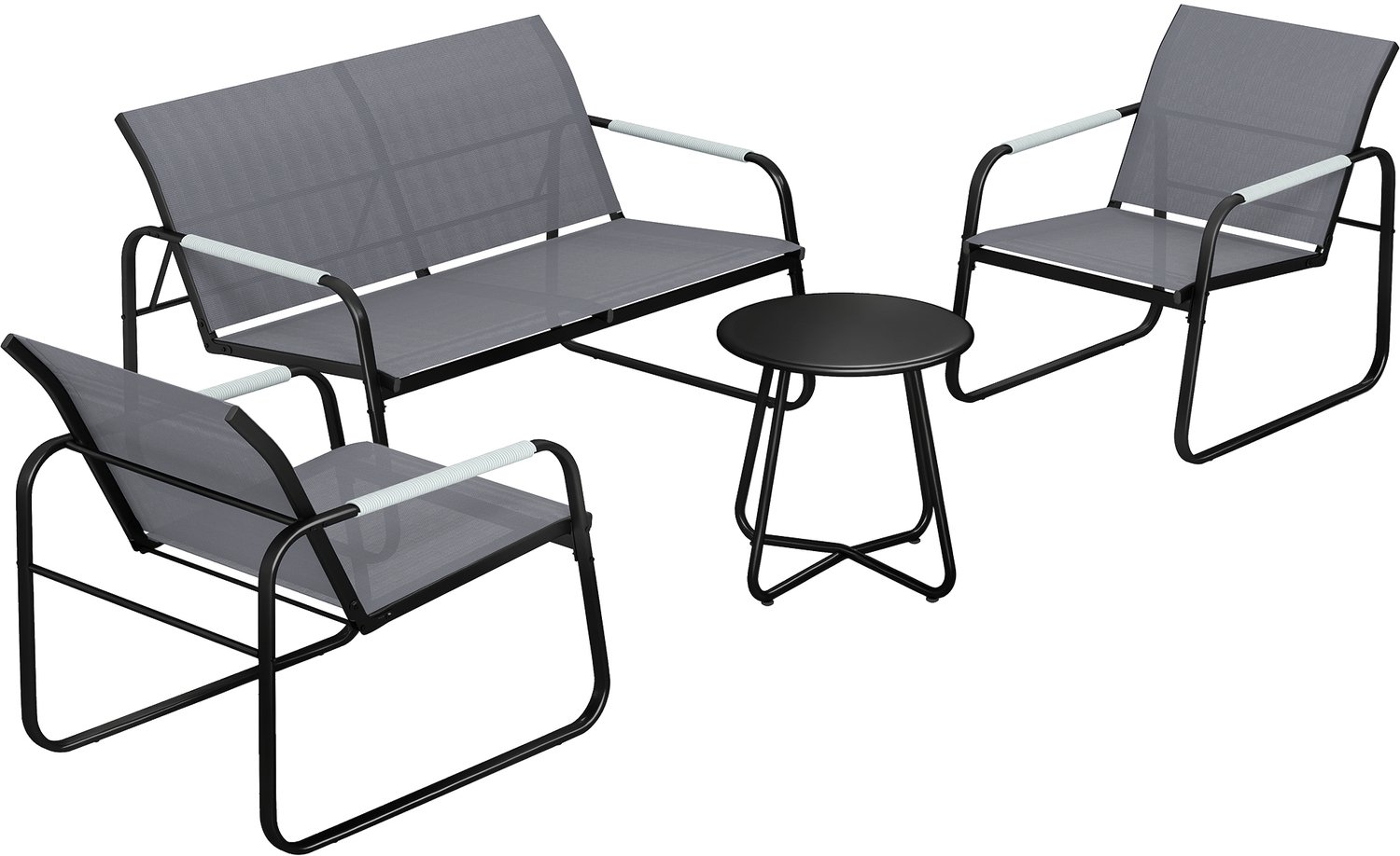 Sunona 4-delige tuinmeubelset - Met bank, 2 stoelen en tafel - Van staal en netstof - Grijs/Zwart