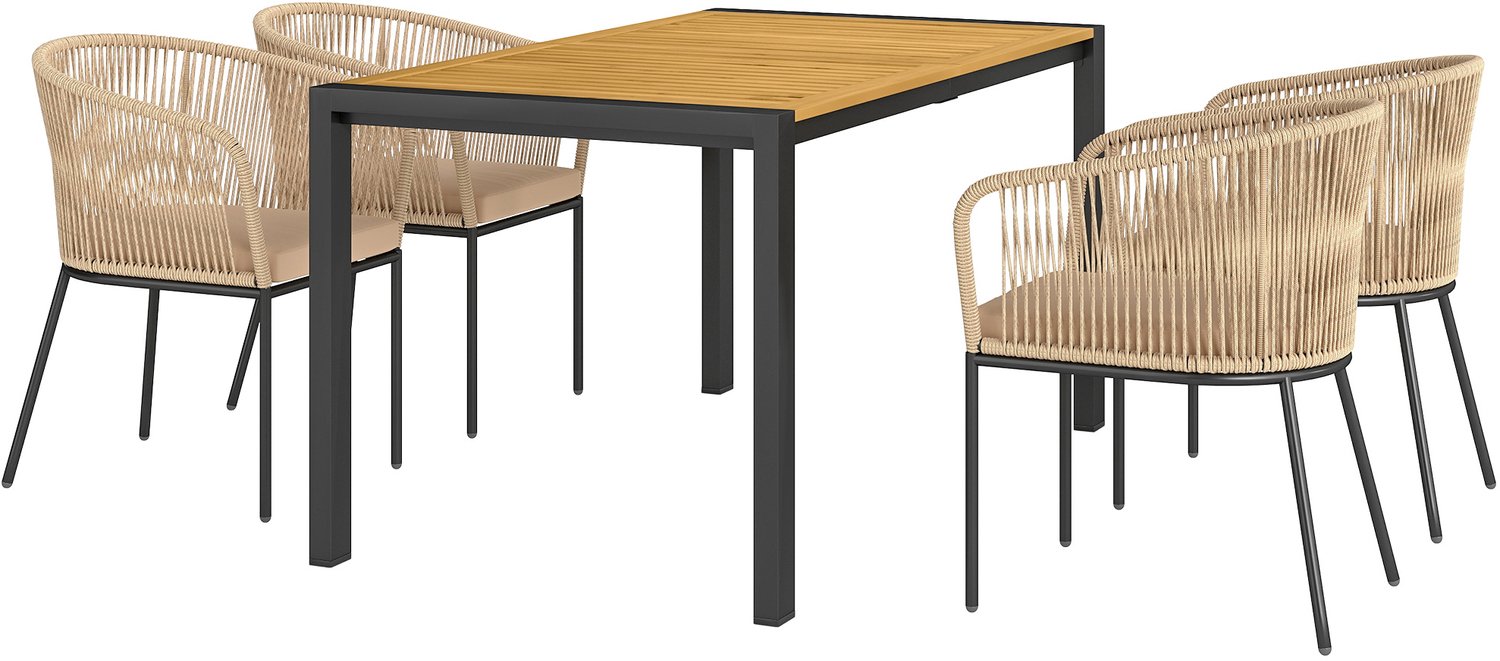 Sunona Tuinset - 5-delig - 4 stoelen en 1 tafel - PE-rotan - Met kussens - 140 x 80 x 74 cm - Khaki