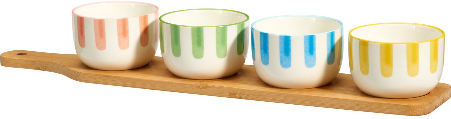 EH Excellent Houseware - Snackset FIKA, 4 x 125 ml, bamboe dienblad met handvat