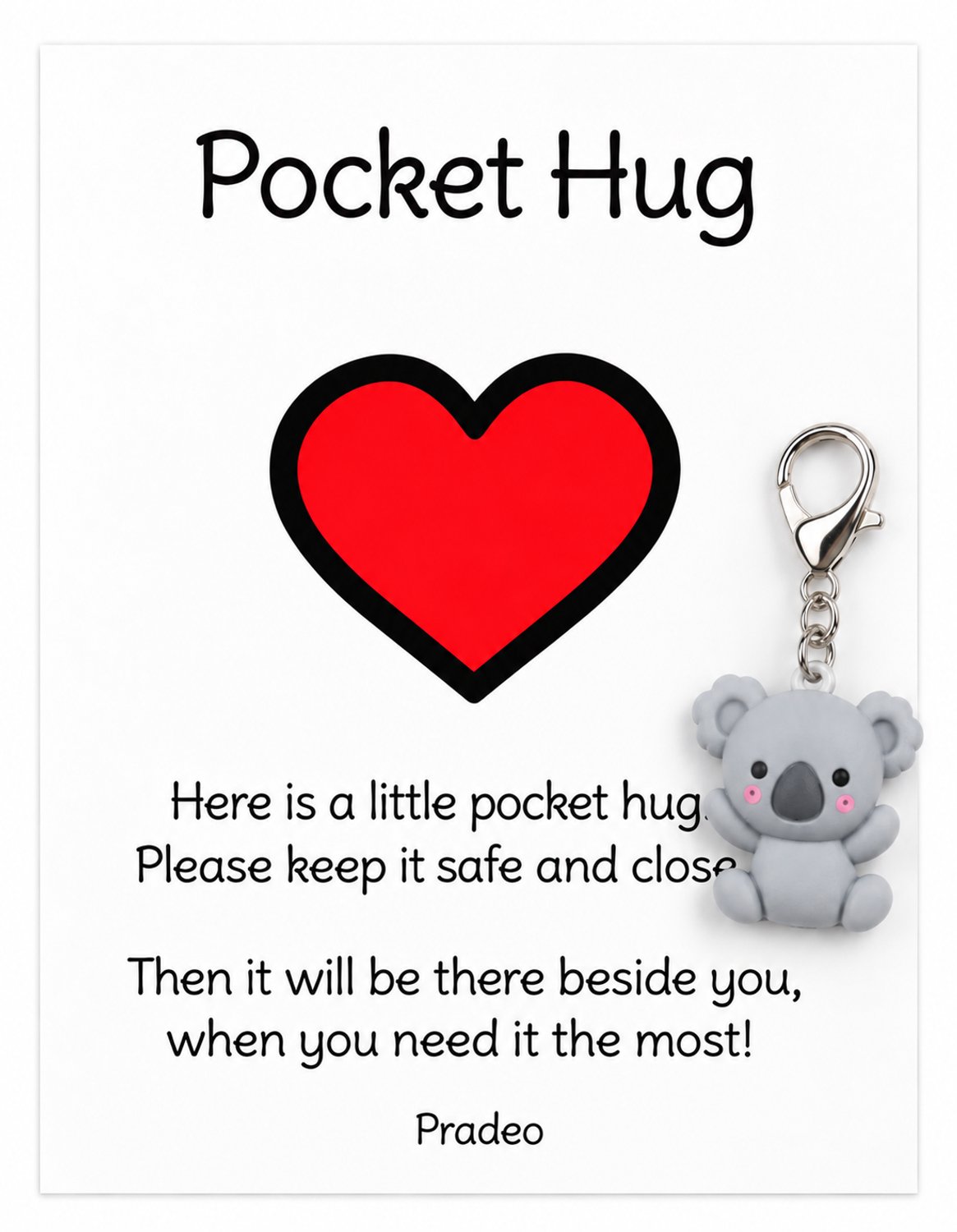 Pradeo - Koala Sleutelhanger - Hangertje - Key Chain - Pocket Hug - Geluk - Klein Geschenk - Bedankt Cadeautje / Kaartje - Familie, Vrienden, Collega of Meester & Juf - Met Tekstkaartje