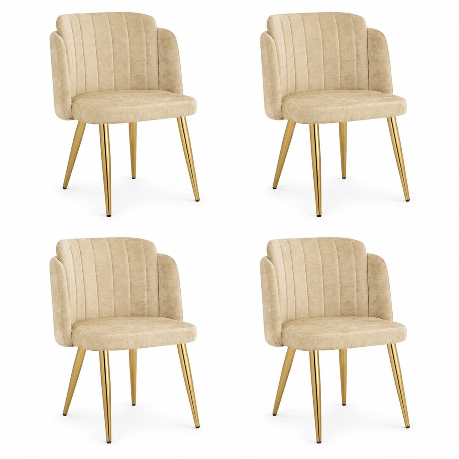 KOMHTOM 4 stuks moderne eetkamerstoelen, gestoffeerde stoelen met gebogen rugleuning en in hoogte verstelbare poten, goudkleurig frame, draagvermogen tot 125 kg, voor eetkamer, keuken (bruin)