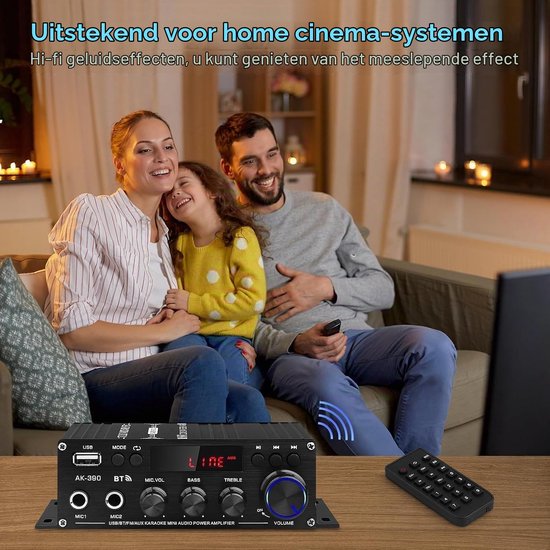 Mini Stereo Versterker 2.0 Kanaal - 80 Watt Uitgangsvermogen - Bluetooth 5.0 - Compact Formaat - Voor Home Audio En Karaoke — afbeelding 4