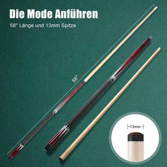 Biljartkeu Poolkeu - 147 cm Lengte - 13 mm Lederen Punt - Canadees Esdoornhout - Unisex - Voor Recreatief En Professioneel Spel — afbeelding 4
