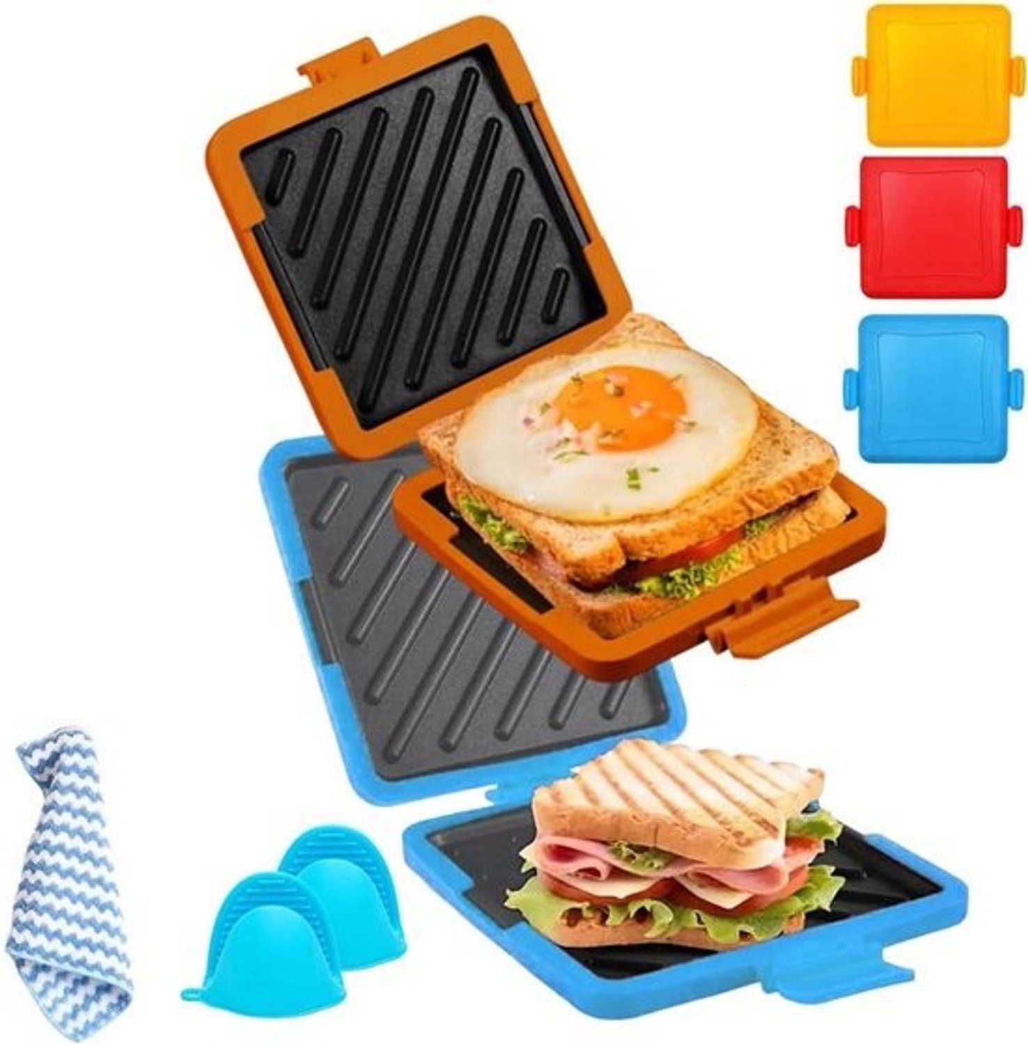 Magnetron tostimaker - Sandwich paninigrill - Snelle maaltijden bereiden - Antiaanbaklaag, vaatwasserbestendig - 460 Gram - Oranje Blauw