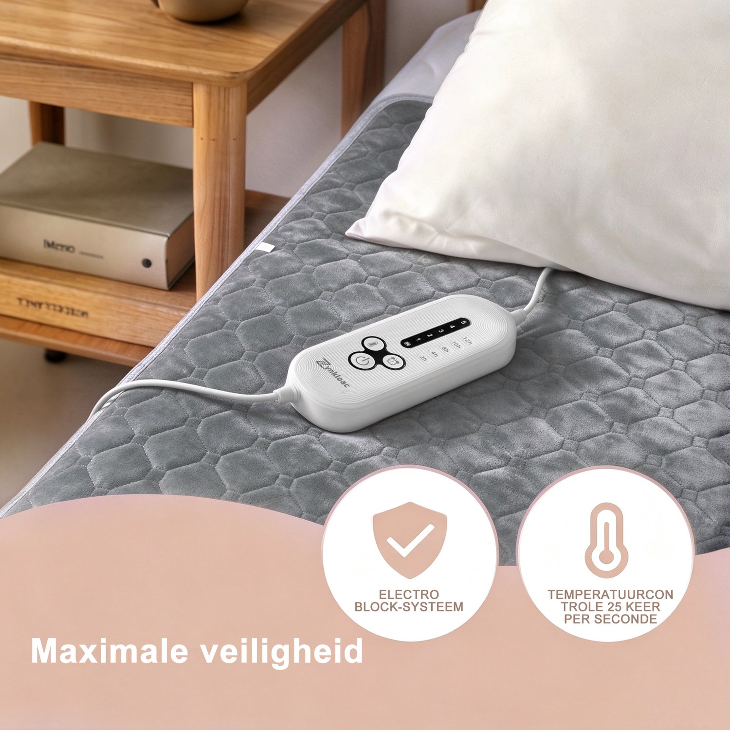 Zynkloac Elektrische onderdeken - Elektrische deken 180x90CM 1 Persoons- 5 Warmtestanden - Tijdfunctie-Sinterklaas Cadeau -Extra snel warm - Automatische uitschakeling -Oververhittingsbeveiliging - Niet wasbaar – foto 5
