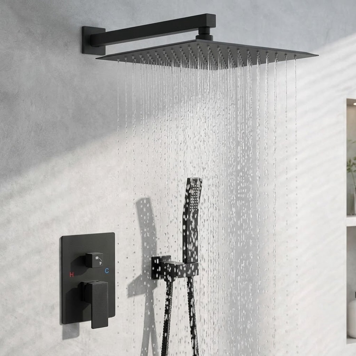 Auralum Max Inbouw Douchesysteem Zwart - Doucheset - 30cm - Stortdouche - Met Handdouche - Complete Doucheset - Bedieningspaneel - Regendoucheset