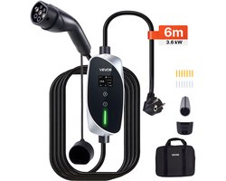 VEVOR Mobile Wallbox, 3,6 kW, 16 A, Type 2 Laadstation, Eenfasige Lader met 6 m Laadkabel, Schuko-Stekker (16 A), LCD-Display, IP66-Besturingseenheid, Voeding voor Elektrische Voertuigen
