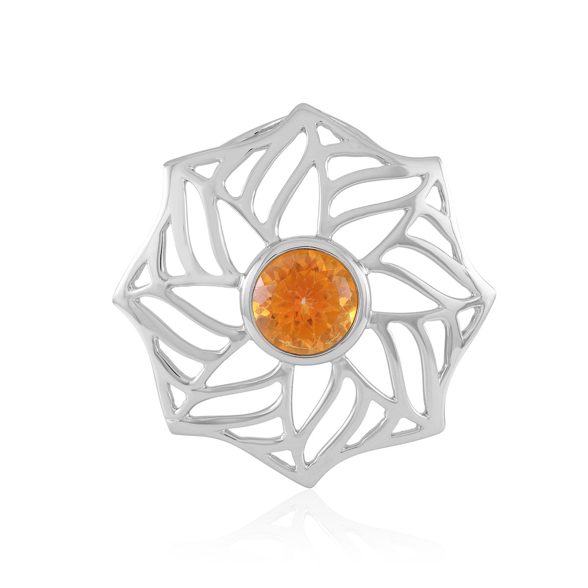 Cavill - Zilveren Hanger met Oranje Topaas 2,21 ct - 925 Sterling Zilver Geplatineerd - Elegante Ronde Edelsteen - Brasiliaanse Sieraden