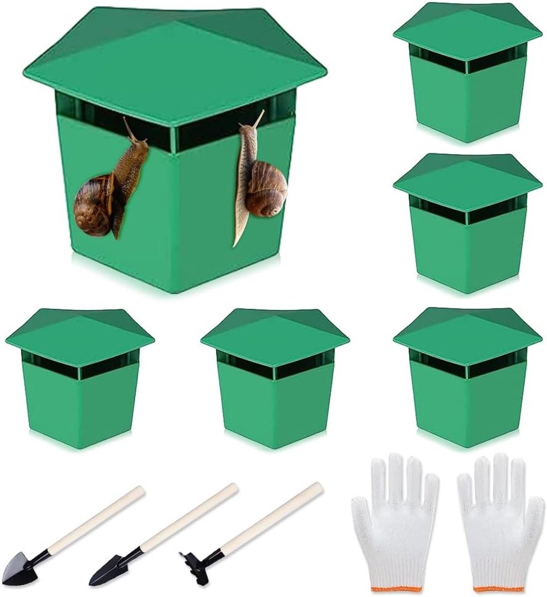 Set van 6 Organische Slakkenvallen met Graveergereedschap en Handschoenen voor Effectieve Slakkenbestrijding in Tuin en Planten zonder Chemische Middelen