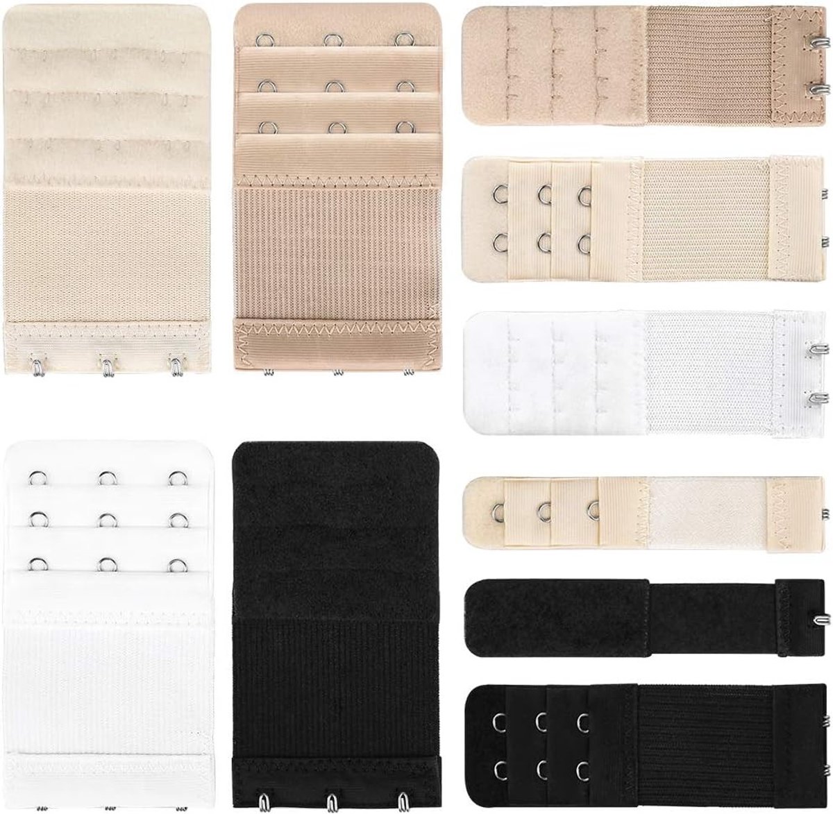 Pack van 10 Bh Extenders voor Vrouwen, Elastische Bh Verlengstukken in 4 Kleuren (1, 2 en 3 Haakjes)