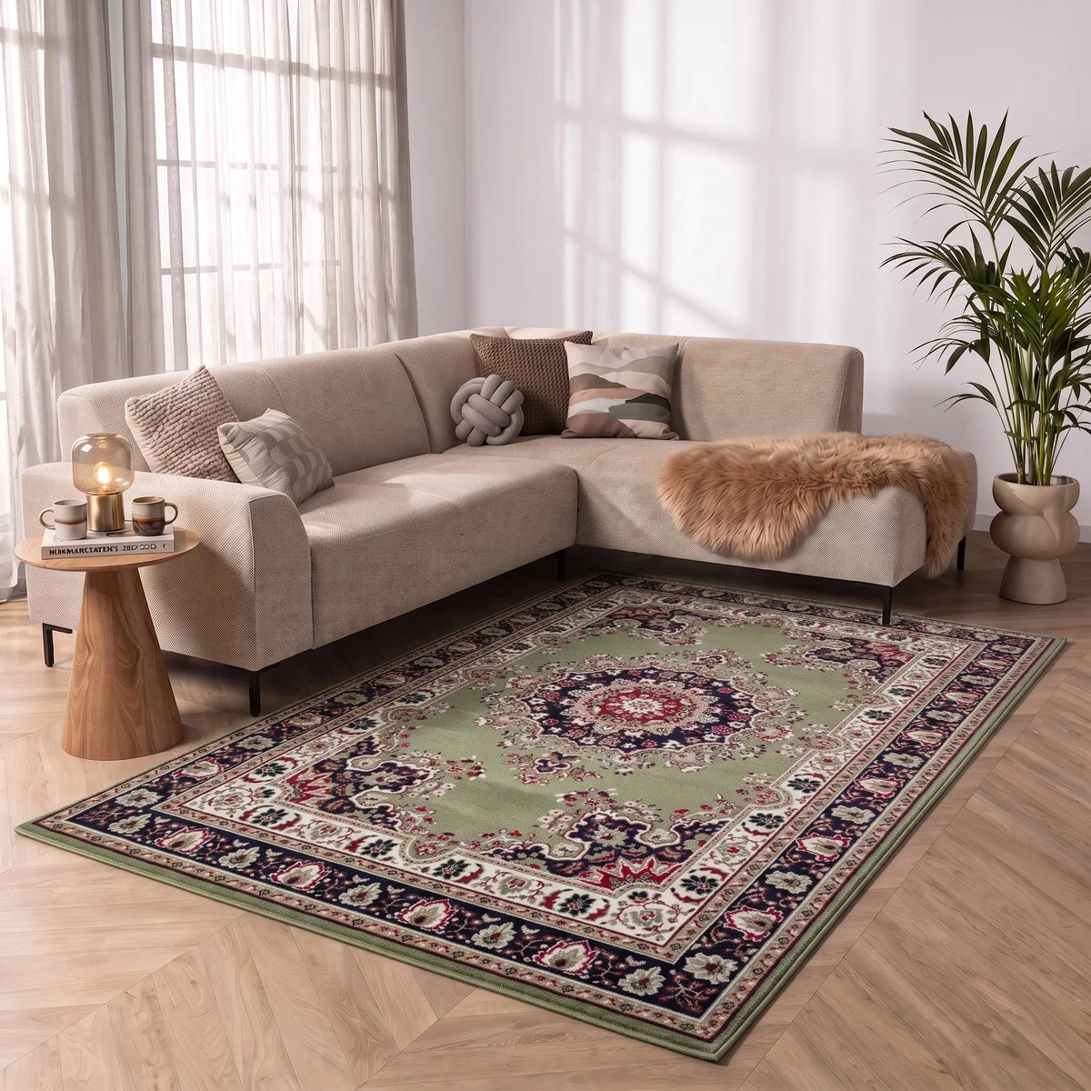 flycarpets Klassiek Groen Vloerkleed Tabriz - Oosters motief - Perzisch Tapijt - 240x340 cm