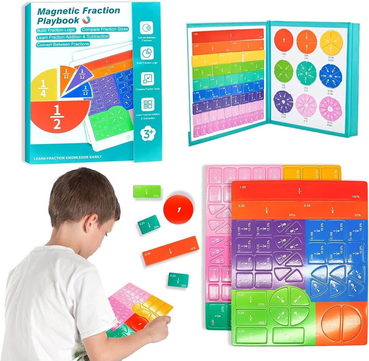 Educatieve Puzzel met Magnetische Breuken, 22 x 7 cm, Leer Breuken en Wiskunde Spelletjes voor Kinderen