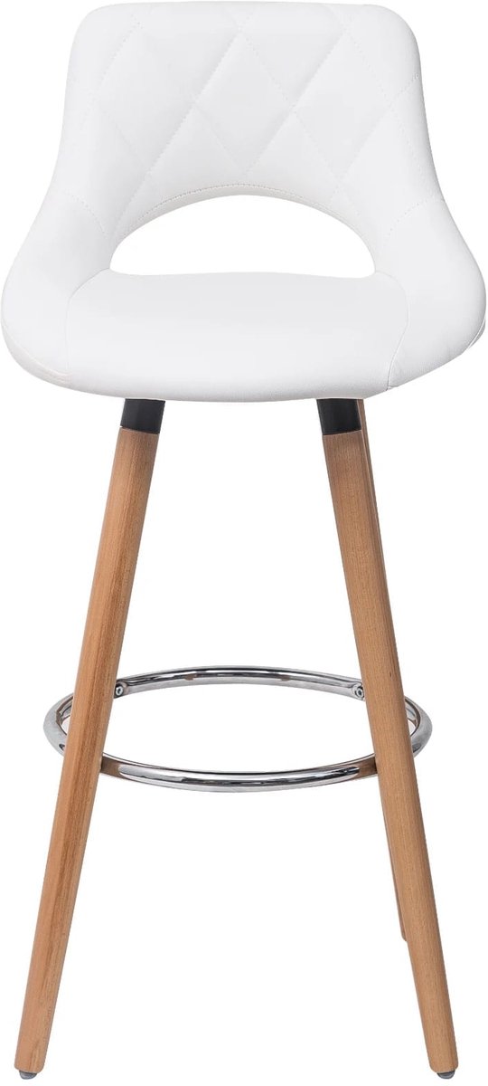 Klarven Barkruk Leer wit - Barkrukken Set van 2 - Barkrukken met Rugleuning - Bar Stool - Stevig houten frame, eenvoudig schoon te maken - Ergonomisch zitcomfort - B43xd43cm zithoogte 68cm