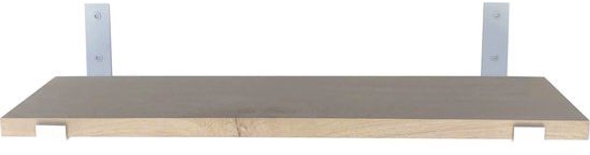 GoudmetHout Lichte Eiken Wandplank - 240x25 cm - Plankdragers L-UP Mat Wit Licht eiken