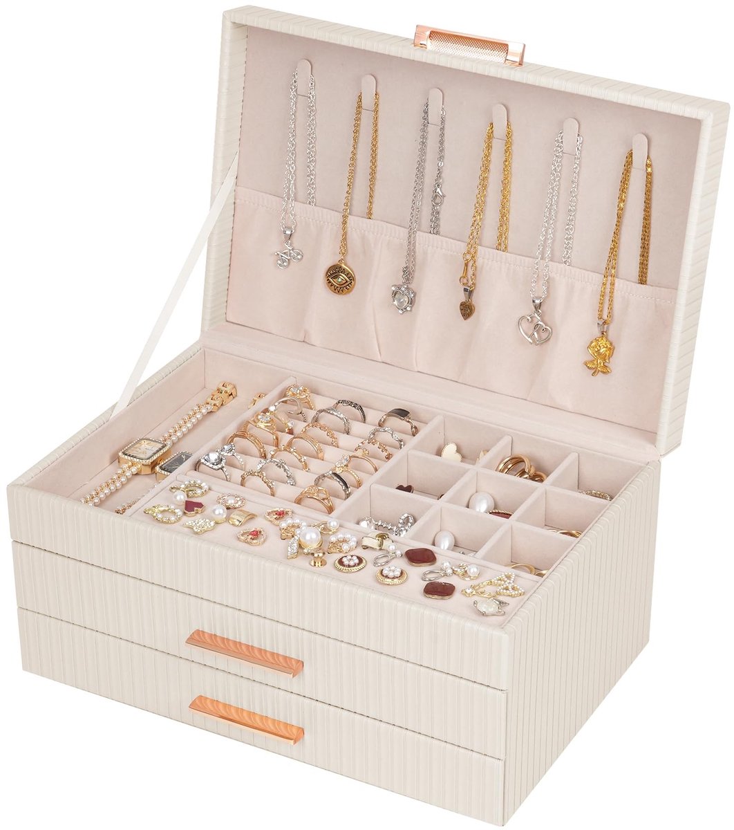 Elzusha - Sieradenbox voor Vrouwen - 2 Laden en Organiser in Beige