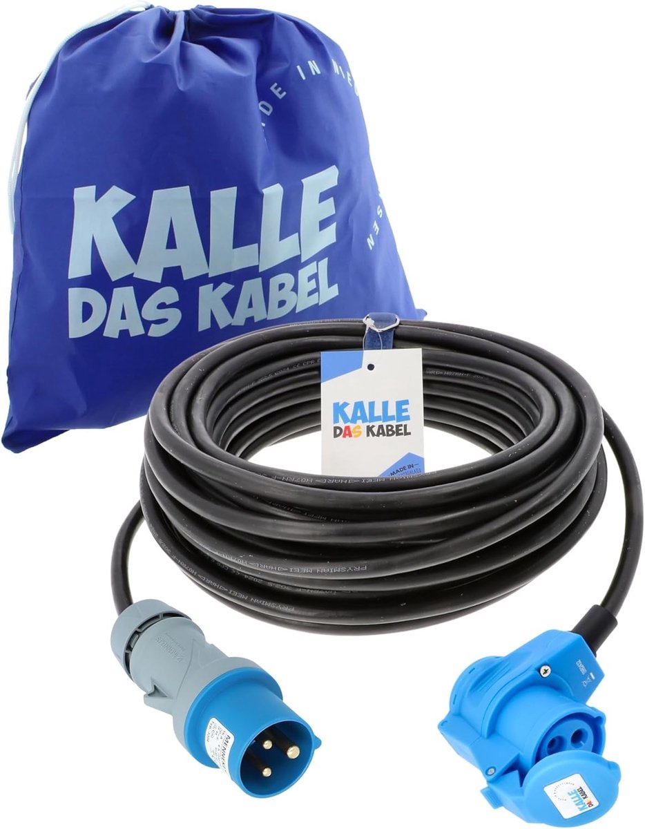 Verlengkabel - Blauw - 20 meter - H07RN-F Rubber - Voor Campinggebruik