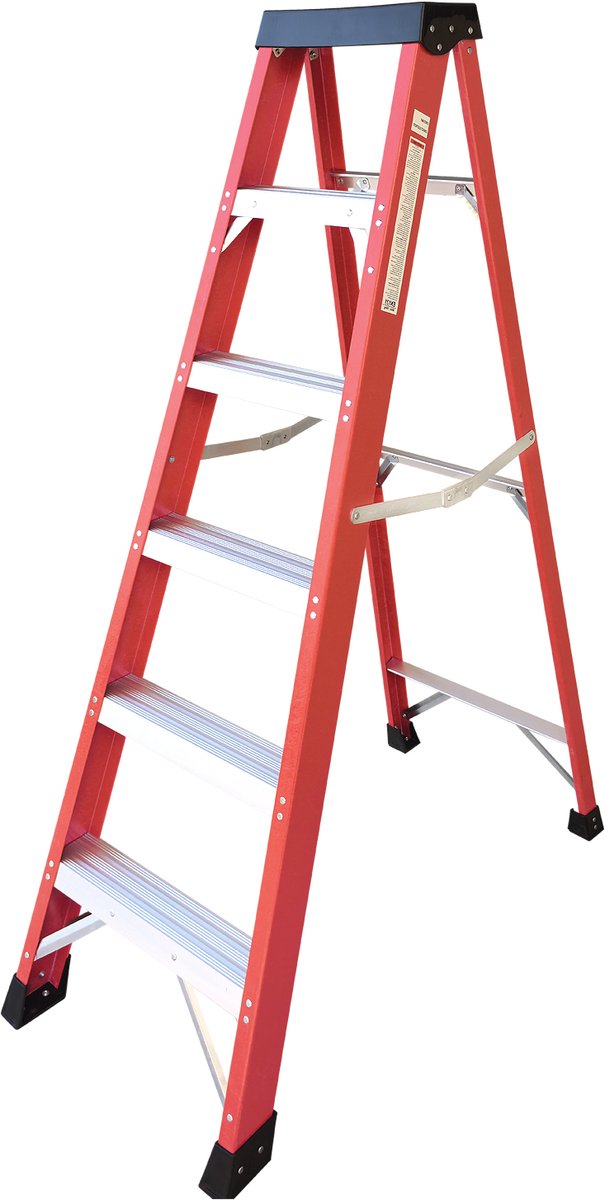 Glasvezelladder - Enkelzijdige trapladder - Voor elektrotechniek - Voor bouw en constructie - Isolatieladder - Draagvermogen 150 kg - Niet-geleidend