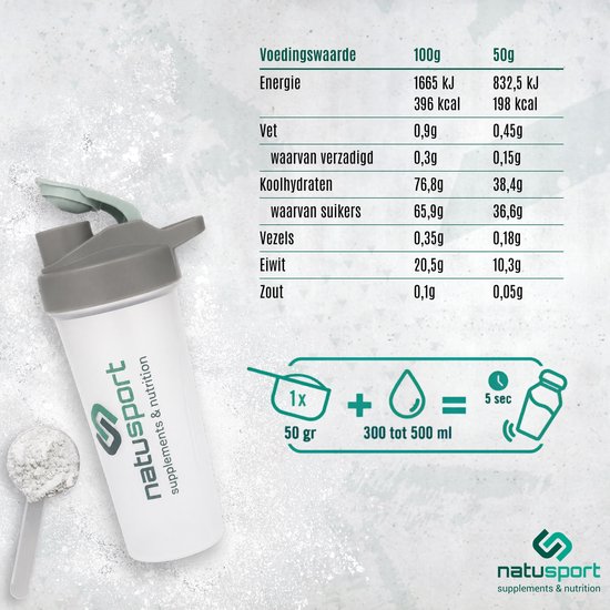 Natusport Recovery Sport Shake - Hersteldrank - 5:1 Koolhydraten Eiwitten - Whey Protein met BCAA's - Banaan - 750g van Merkloos — afbeelding 2