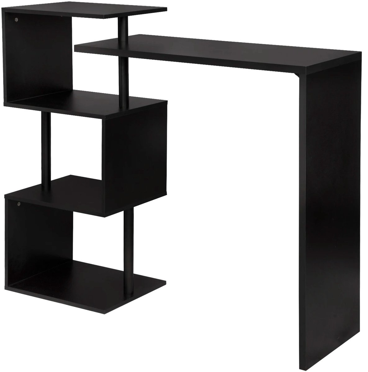 Bresht Bartafel - Multifunctioneel - 3 Legplanken - MDF Tafelblad - Metalen Onderstel - Tot 100kg - Zwart - 134 × 50 × 112 cm