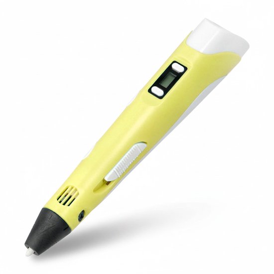 Gele 3D-pen met wit accent, geïsoleerd op een witte achtergrond.