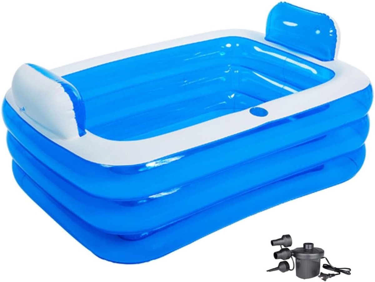 Badkuip - Blauw - 160 x 120 x 60 cm - Opvouwbare Mobiele Spa met Elektrische Pomp - Voor Volwassenen