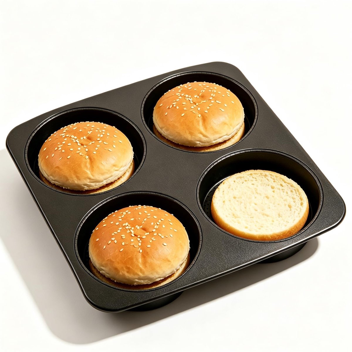 Elzusha - Burger Buns Bakvorm - 4-voudig met luchtgaten - Zwart