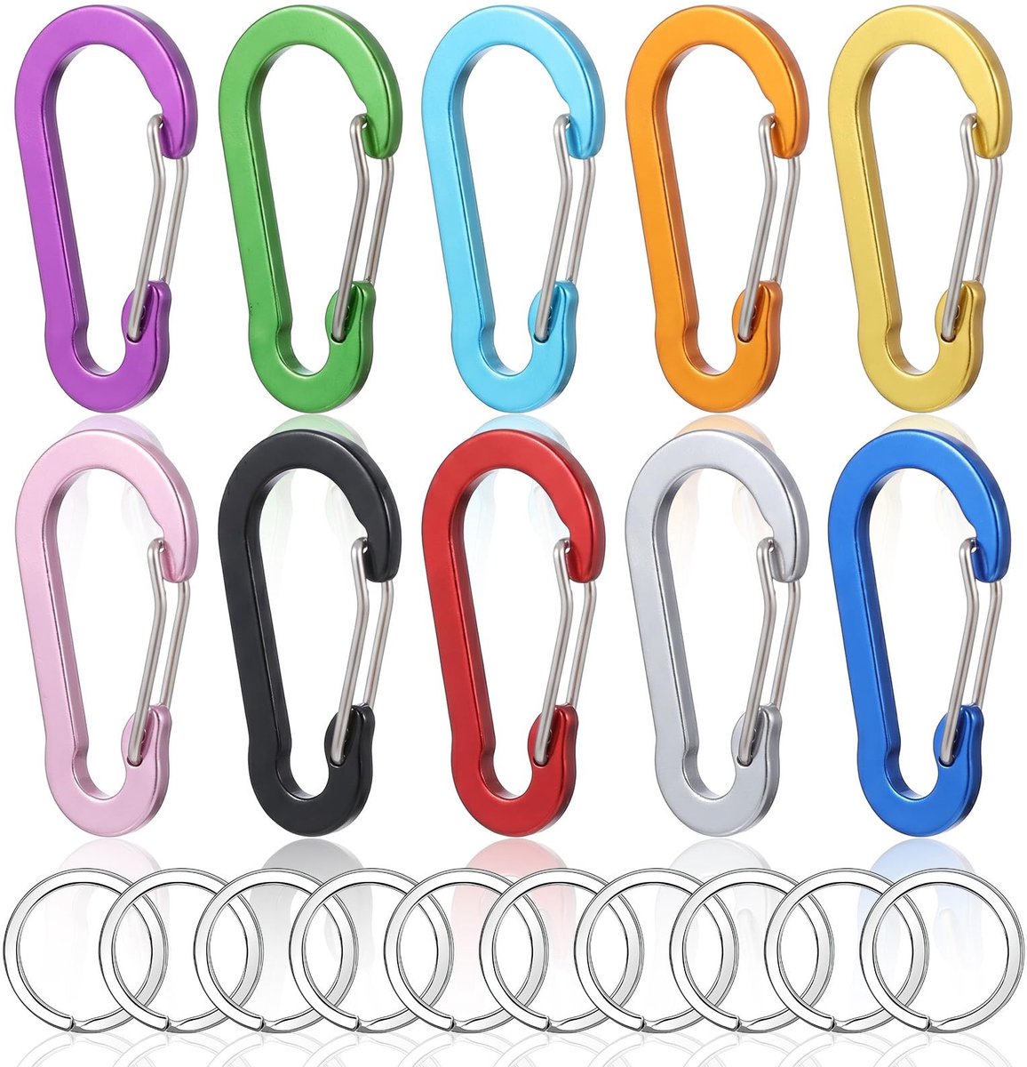 Elzusha - Carabiner Haak Set - 10 Stuks Multikleur Aluminium Clips