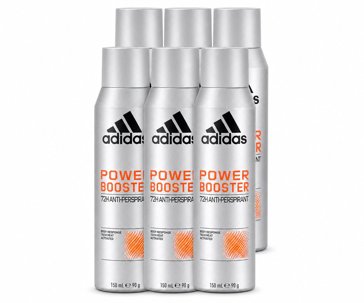 6 x Adidas – Deodorant Spray – Power Booster – 150 ml - Voordeelverpakking - 6 stuks