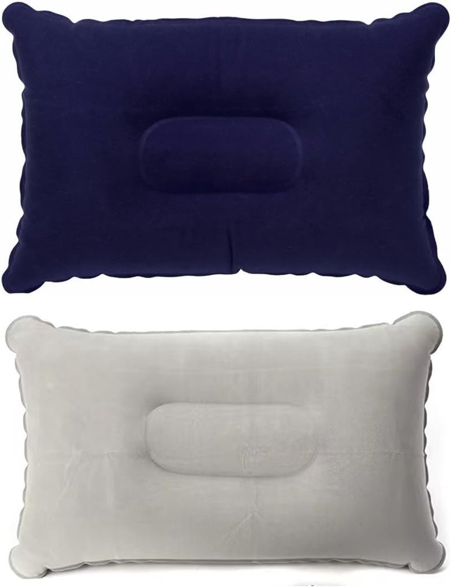 Reis Kussen, 33 x 22 cm, Zacht Opblaasbaar Kussen voor Strand, Kamperen en Wandelen, Vouwbaar Opblaaspillow voor Slaap, Set van 2 (Grijs/Blauw)
