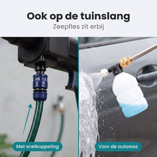 Cheqo® Hogedrukreiniger op Accu - Draadloze Hogedrukreiniger - Snoerloze Hogedrukspuit - Draagbare Drukspuit met Verstelbaar Mondstuk - Terrasreiniger en Autoreiniger voor Auto Wassen en Tuin - met Aanzuigslang - Accu en Lader - Opbergkoffer — afbeelding 3
