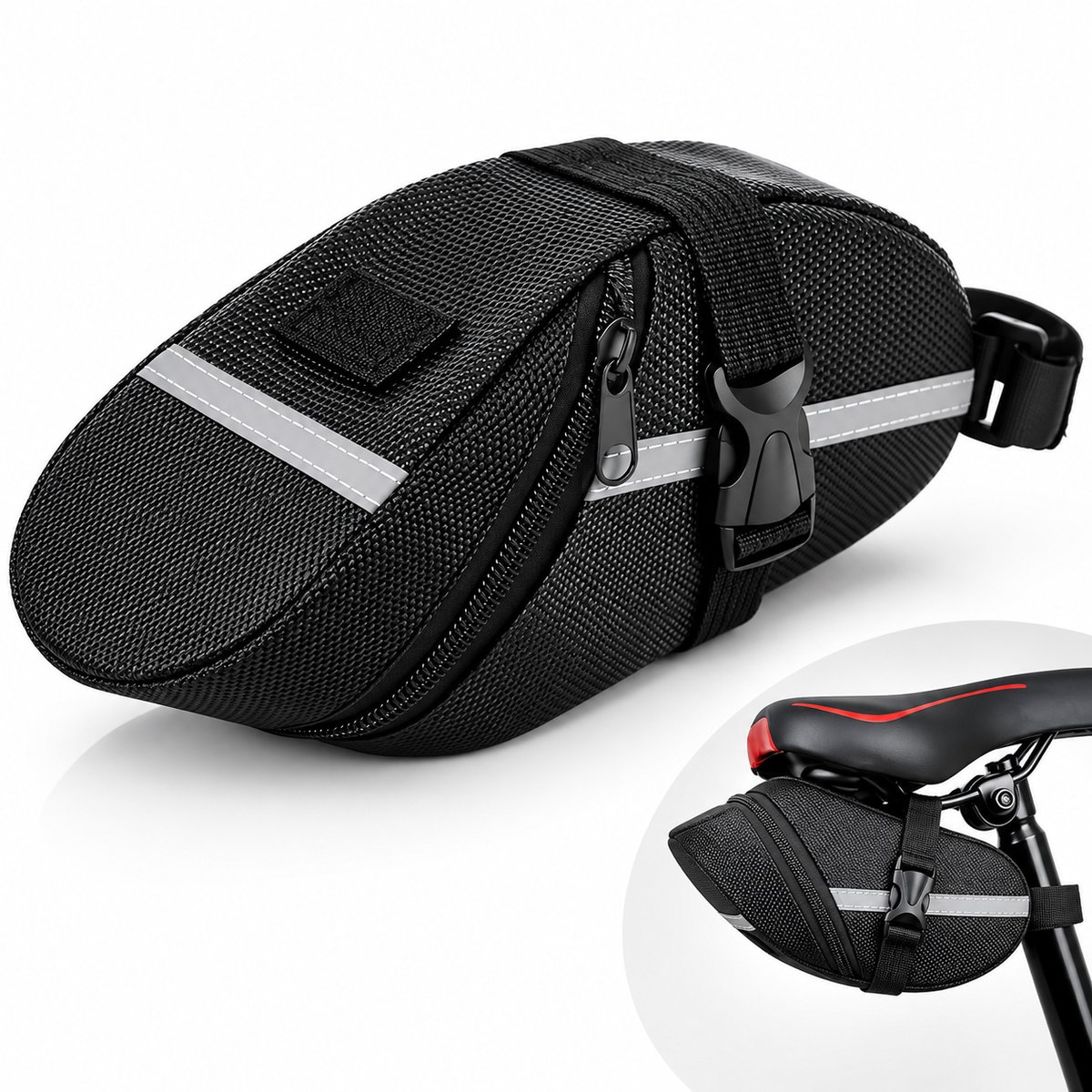 FSW-Products Fietszadeltas – Reflecterende Fietstas Onder Zadel – Waterafstotend – 21 cm – Zwart
