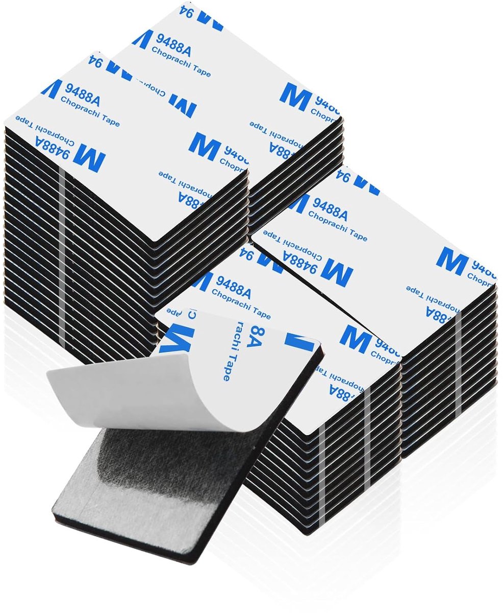 Dubbelzijdig sterk klevend tape, dubbelzijdig muurtape, verpakking van 48 stuks dubbelzijdig waterdicht plakband, 5*3 cm supersterk verwijderbaar dubbelzijdig schuimtape, zwart ophangtape, geschikt voor thuis en op kantoor.